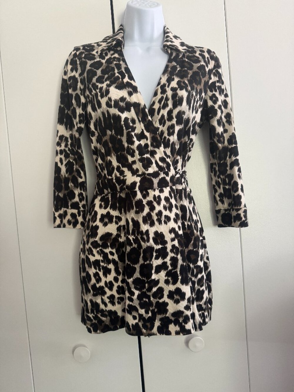 Diane von Furstenberg DVF Leopard Print Wrap Romper – Cotton Silk Blend